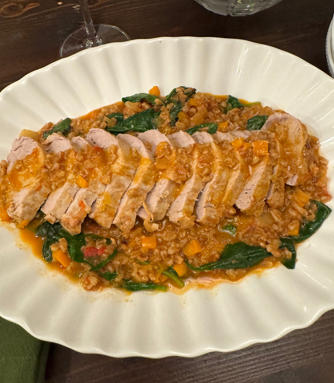 Braised Pork Tenderloin, Farro and Amatriciana Sauce