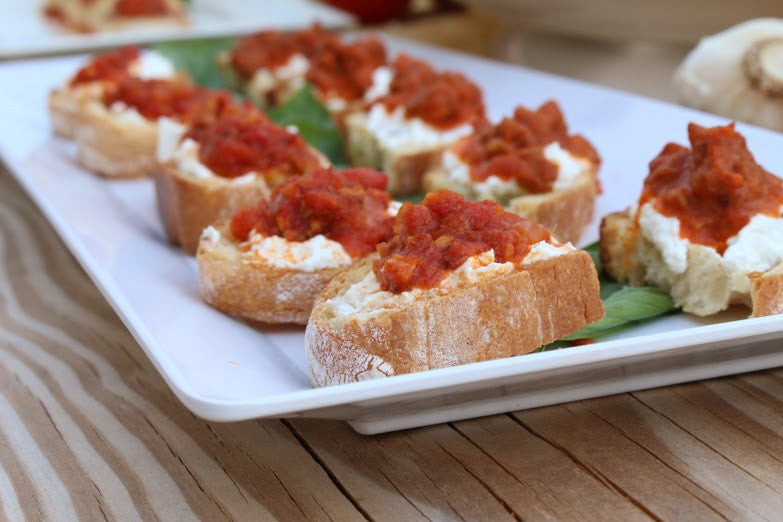 Crostini with Ricotta and Frescobene Amatriciana Sauce