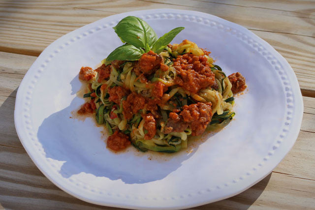 Gluten Free Zucchini Pasta with Frescobene Sausage Ragu